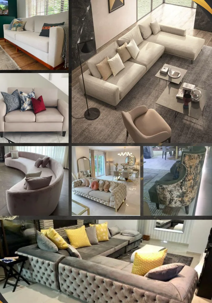 Sectional sofas, a curved velvet sofa and a buttoned corner suite in neutral upholstery